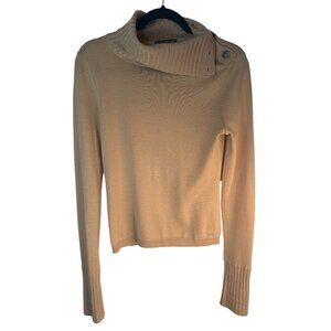 Banana Republic Small Beige Merino Wool Asymmetrical Button Turtleneck Sweater
